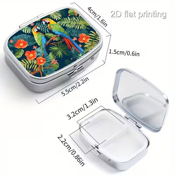 1pc  Classic Jungle Parrots Pill Case - Picture 3 of 4